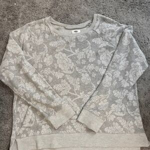 Old Navy Women's Gray Sweater Sweatshirt Floral Pattern Drop Tail Crew Neck XL
